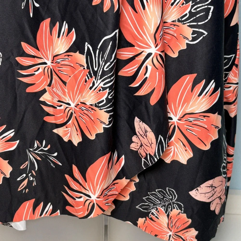 Floral Tankini L Swim‎ Top Halter Neck Black Coral Pink Hawaiian Tropical Swim